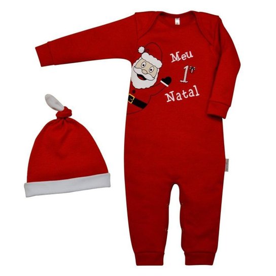 Kit Macacão Longo e Gorro Suedine Bebê Nigambi Papai Noel em Meu 1º Natal Nigambi - Vermelho Menor preço em Kit Macacão Longo e Gorro Suedine Bebê Nigambi Papai Noel em Meu 1º Natal Nigambi - Vermelho