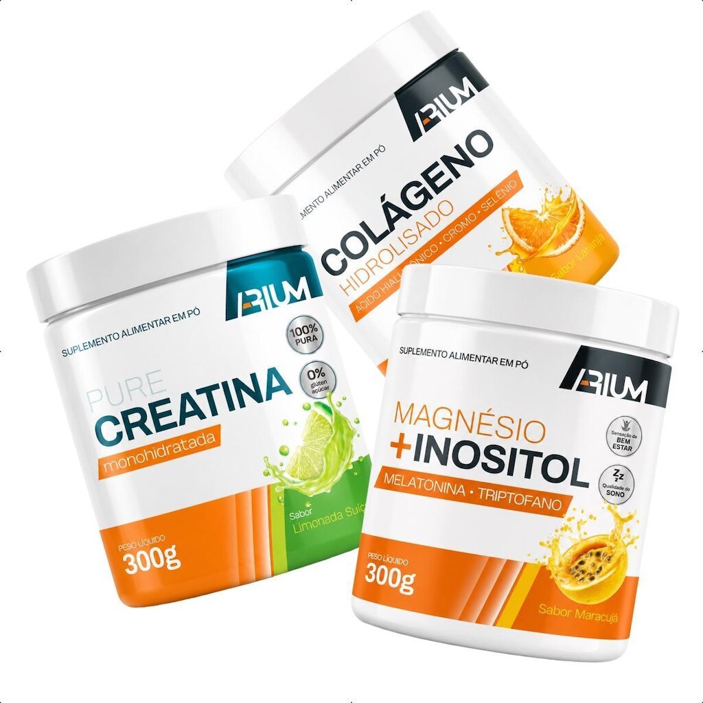Kit Magnésio Inositol e Creatina Monohidratada e Colágeno Hidrolisado Arium Suplementos 300g