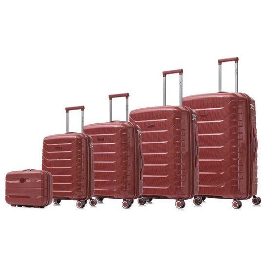 Kit Mala de Viagem de Fibra Polipropileno Rodinhas 360º ANTIFURTO-G/M/P/PP/FRASQUEIRA-5 pçs-LT0013 - Terracota Menor preço em Kit Mala de Viagem de Fibra Polipropileno Rodinhas 360º ANTIFURTO-G/M/P/PP/FRASQUEIRA-5 pçs-LT0013 - Terracota