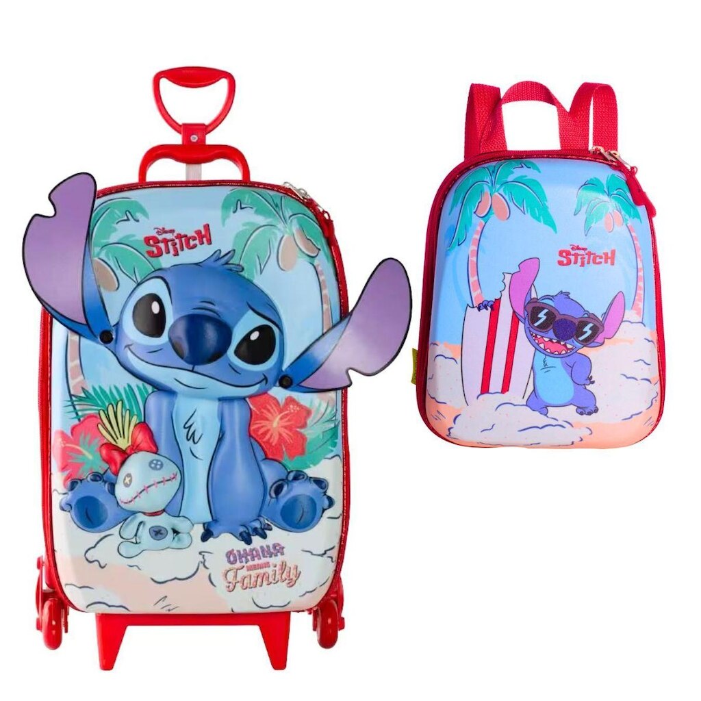 Kit Mala De Viagem Mochila Escolar Lancheira Lilo E Stitch