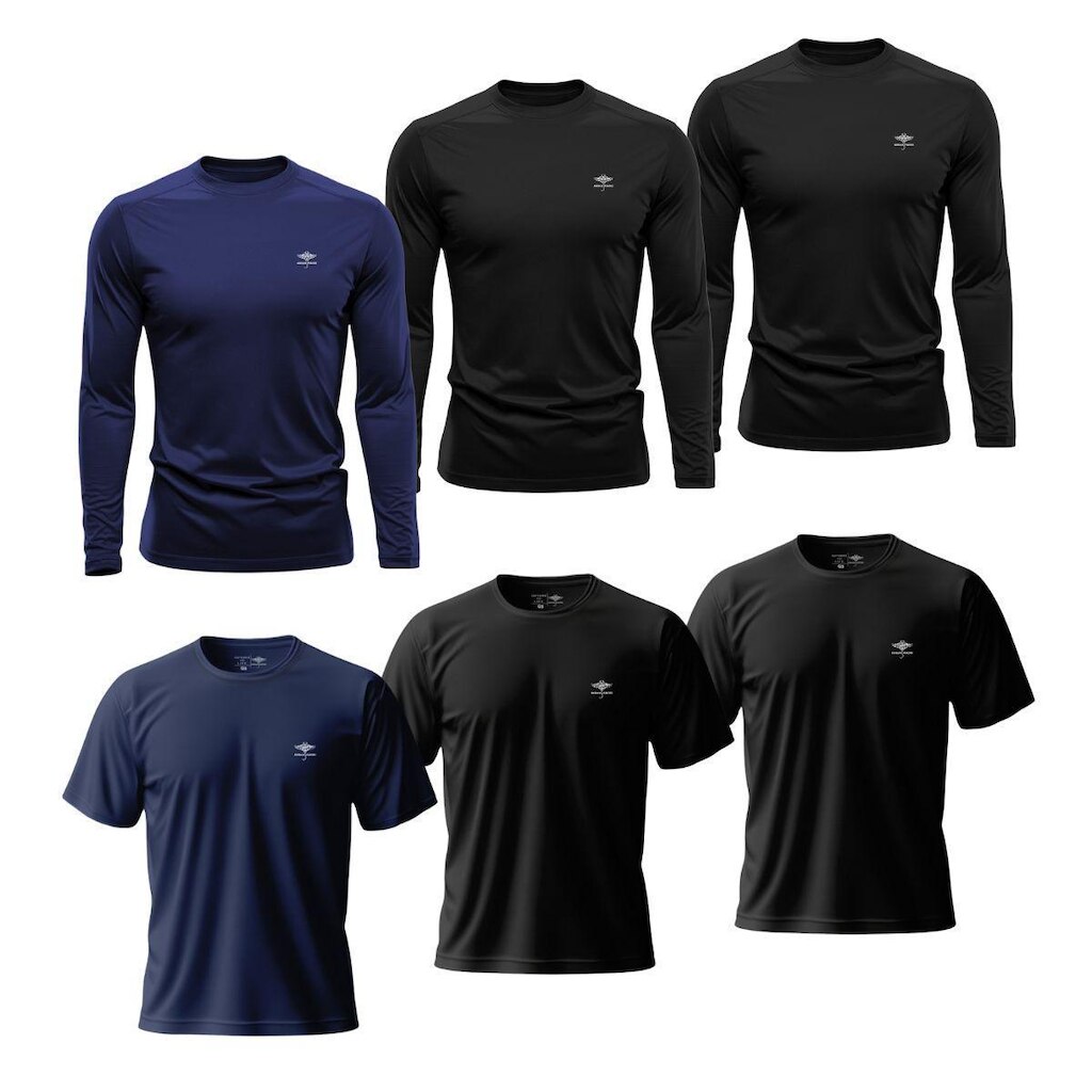 Kit Masculino 3 Camisetas Dry Manga Longa e 3 Manga Curta Academia Verão Proteção UV Básicas