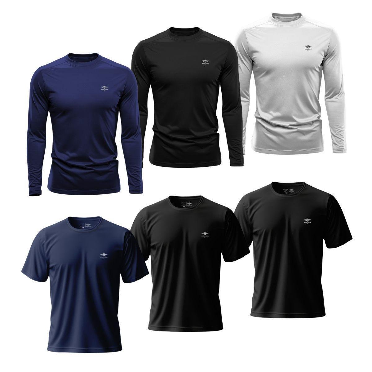 Kit Masculino 3 Camisetas Dry Manga Longa e 3 Manga Curta Academia Verão Proteção UV Básicas