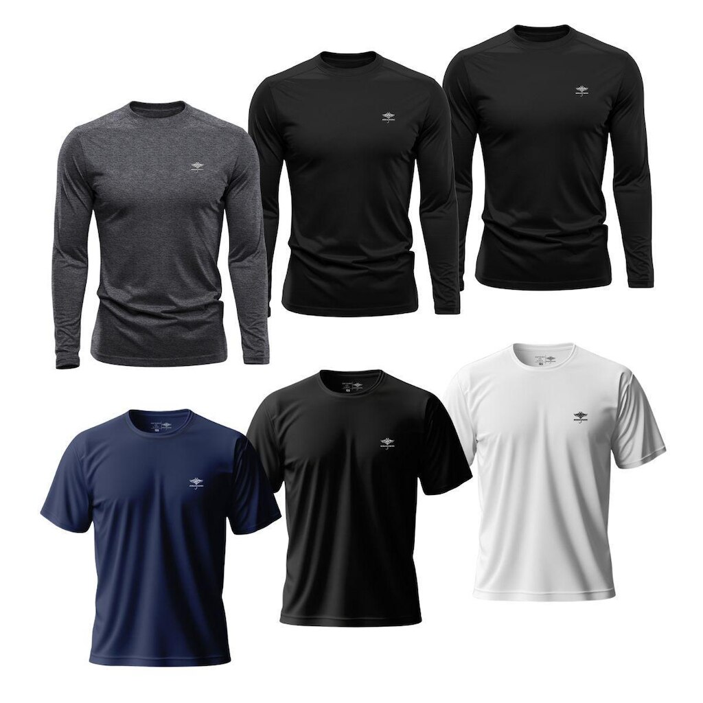 Kit Masculino 3 Camisetas Dry Manga Longa e 3 Manga Curta Academia Verão Proteção UV Básicas