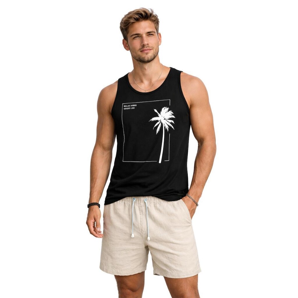 Kit Masculino Regata Algodão Gola Redonda e Bermuda com Linho Leve Casual