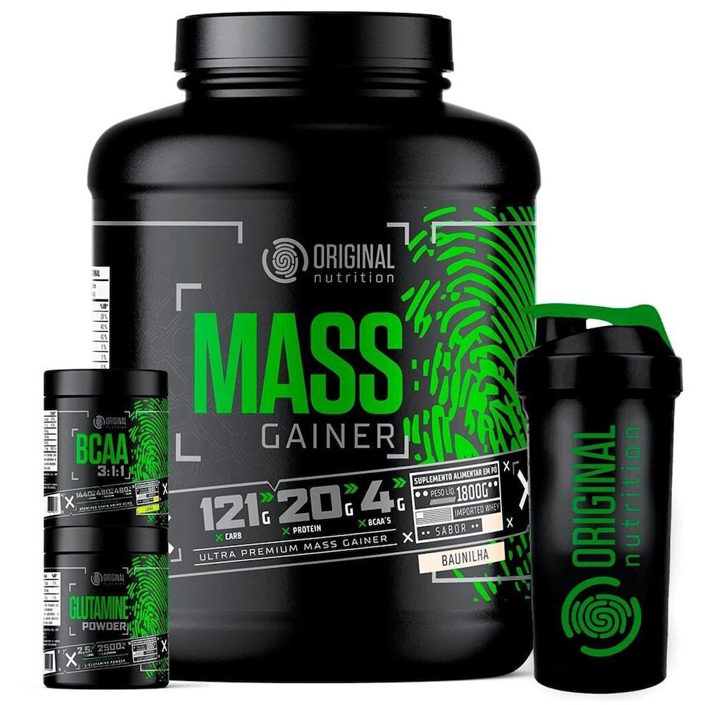 Kit Mass Gainer 1800g + BCAA + Glutamina 100g + Coqueteleira - Original Nutrition