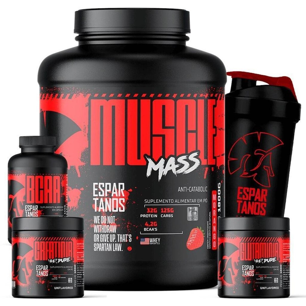 Kit Mass Hipercalórico + Bcaa + Creatina + Glutamina + Coqueteleira