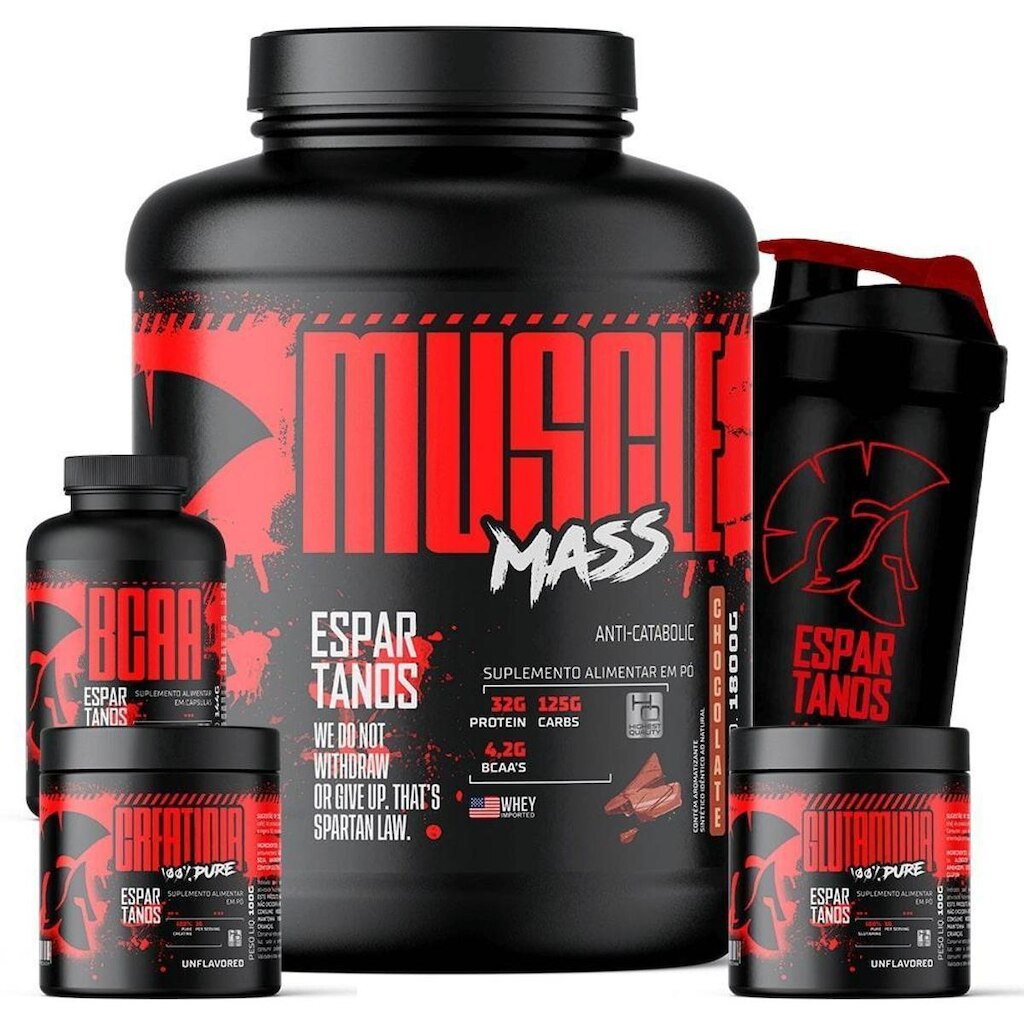 Kit Mass Hipercalórico + Bcaa + Creatina + Glutamina + Coqueteleira