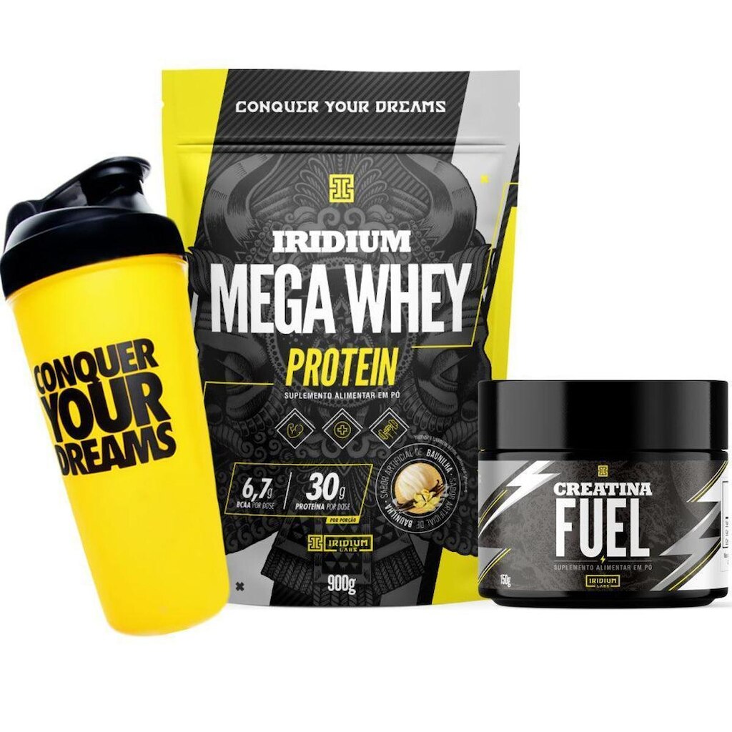 Kit Mega Whey Protein+ Creatina Fuel 150g + Coqueteleira - Iridium Labs