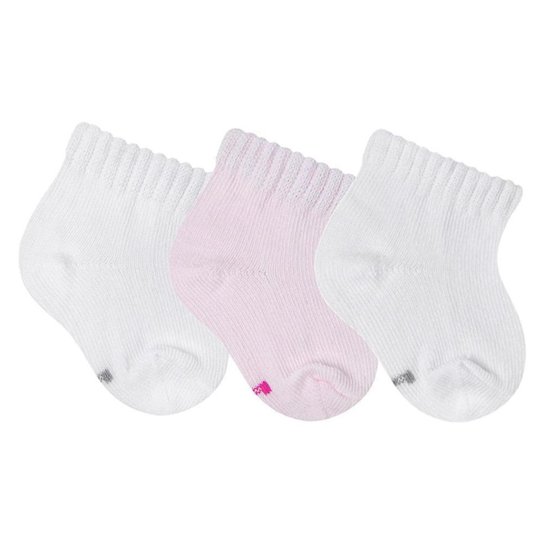 Kit Meia 3 Pares Bebês Recém Nascido RN Menina Algodão Super Confortável - Branco+Rosa Menor preço em Kit Meia 3 Pares Bebês Recém Nascido RN Menina Algodão Super Confortável - Branco+Rosa