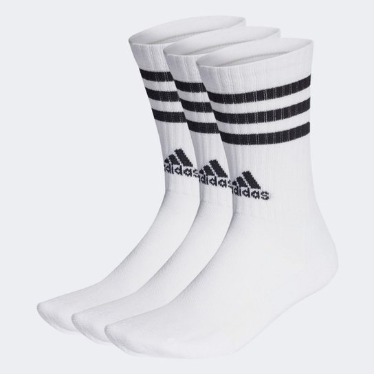 Kit Meia Adidas Cano Alto Listras c/ Pares Branco+Preto