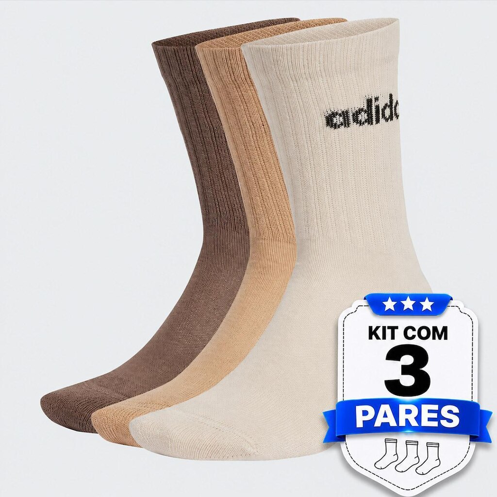 Kit Meia Adidas Cano Alto 3 Pares Linear Crew Masculino