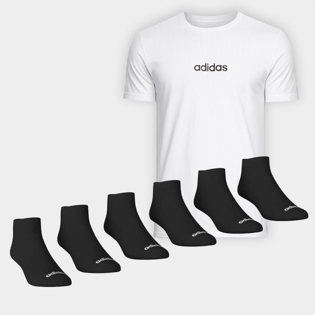 Kit Meia Adidas Cano Baixo C/6  + Camiseta Adidas Logo Linear Masculina