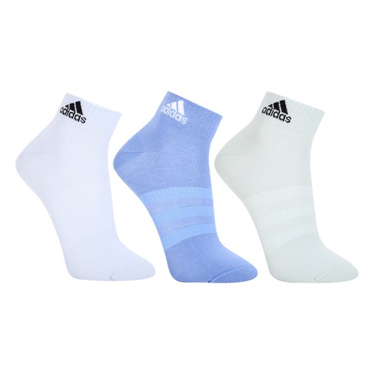 Kit Meia Adidas Sportswear Cano Baixo c/ 3 Pares - Azul+Branco Menor preço em Kit Meia Adidas Sportswear Cano Baixo c/ 3 Pares - Azul+Branco