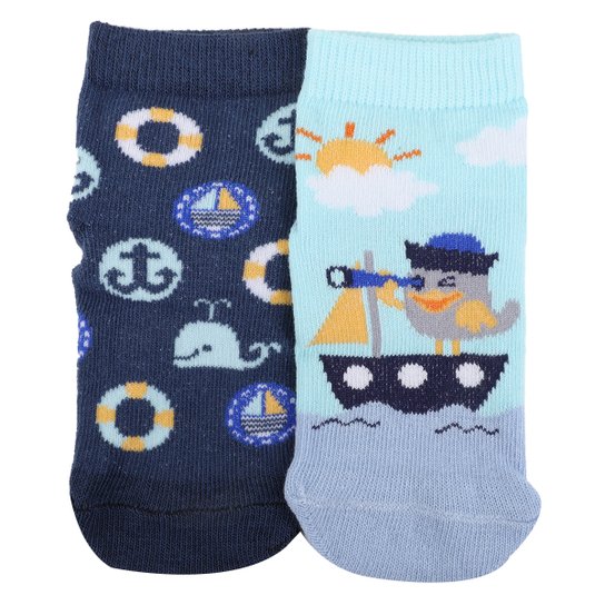 Kit Meia Bebê Cia da Meia Soquete Antiderrapante 2 Pares Menino - Azul Menor preço em Kit Meia Bebê Cia da Meia Soquete Antiderrapante 2 Pares Menino - Azul
