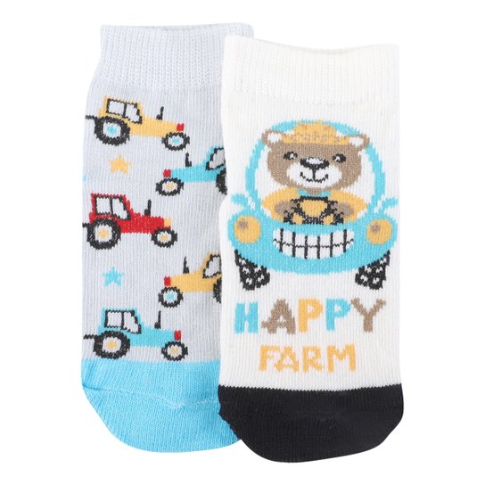 Kit Meia Bebê Cia das Meias Antiderrapante Estampado 2 Pares Menino - Cinza+Bege Menor preço em Kit Meia Bebê Cia das Meias Antiderrapante Estampado 2 Pares Menino - Cinza+Bege