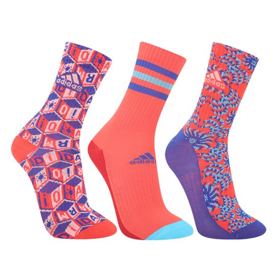 Kit Meia Cano Alto Adidas Farm 3 Pares Unissex - Azul+Vermelho Menor preço em Kit Meia Cano Alto Adidas Farm 3 Pares Unissex - Azul+Vermelho