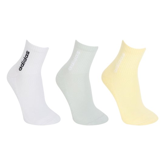 Kit Meia Cano Alto Adidas Logo Linear C/ 3 Pares - Amarelo+Verde Menor preço em Kit Meia Cano Alto Adidas Logo Linear C/ 3 Pares - Amarelo+Verde