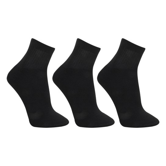Kit Meia Cano Médio Juvenil Cia da Meia Esportiva 3 Pares Masculino - Preto Menor preço em Kit Meia Cano Médio Juvenil Cia da Meia Esportiva 3 Pares Masculino - Preto