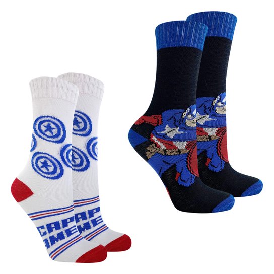 Kit Meia Infantil Marvel Cano Longo - 2 Pares - Branco e Preto Menor preço em Kit Meia Infantil Marvel Cano Longo - 2 Pares - Branco e Preto
