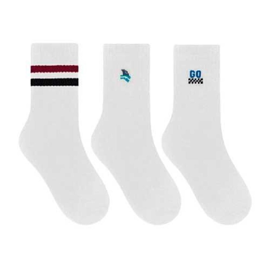 Kit Meia Juvenil Menino Cano Longo Estampada 3 Pares