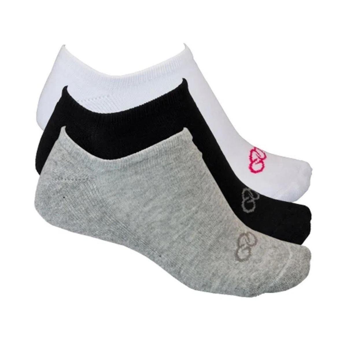 Kit Meia Olympikus Invisivel Feminina - Branco e Preto e Cinza