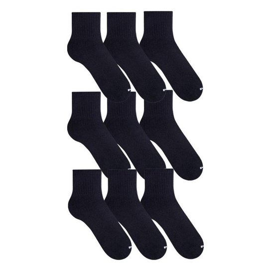 Kit Meia Polo Meias Premium Algodão Cano Alto 9 Pares Unissex Masculina Feminina - Preto Menor preço em Kit Meia Polo Meias Premium Algodão Cano Alto 9 Pares Unissex Masculina Feminina - Preto