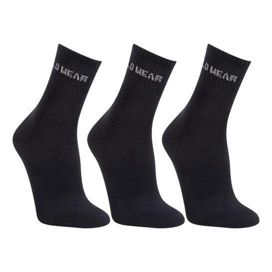 Kit Meia Polo Wear Cano Longo Básica 3 Peças Masculina - Preto Menor preço em Kit Meia Polo Wear Cano Longo Básica 3 Peças Masculina - Preto