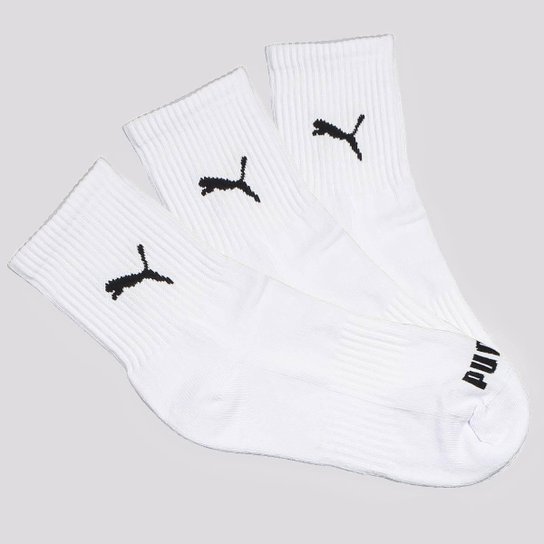 Kit Meia Puma Esportiva Cano Médio Pares Branca Branco Netshoes