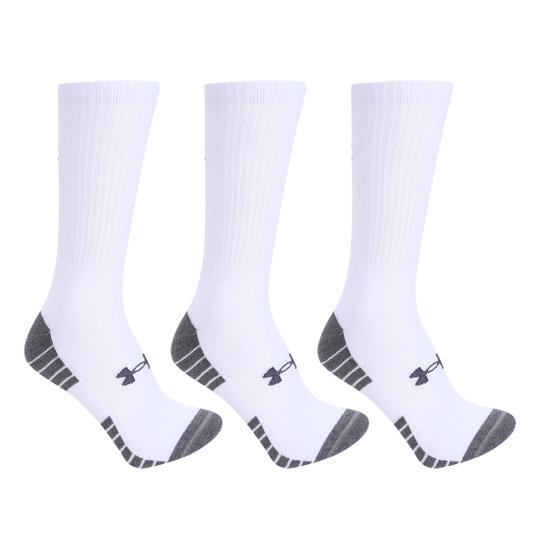 Kit Meia Under Armour Cano Alto HeatGear c/ 3 Pares - Branco Menor preço em Kit Meia Under Armour Cano Alto HeatGear c/ 3 Pares - Branco