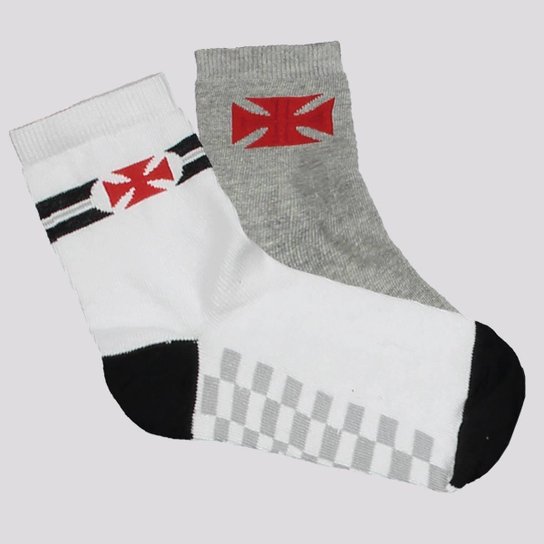 Kit Meia Vasco 2 pares Infantil Branca e Cinza