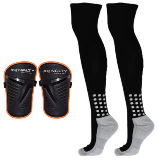 Kit Meião Futebol + Caneleira Penalty Adulto Original - Preto Menor preço em Kit Meião Futebol + Caneleira Penalty Adulto Original - Preto