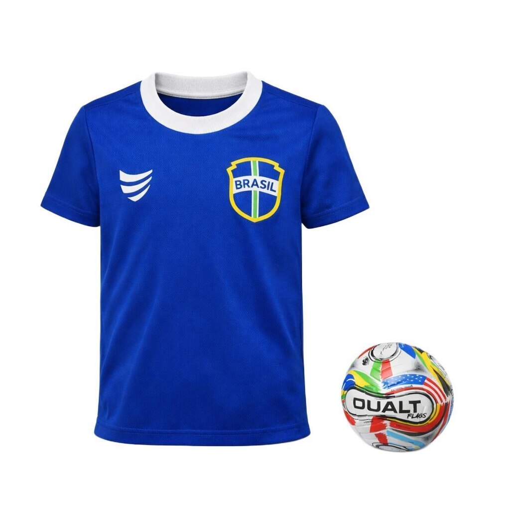 Kit Mini Craque Brasil Camisa Super Bolla Azul + Bola Dualt Bandeiras - Infantil