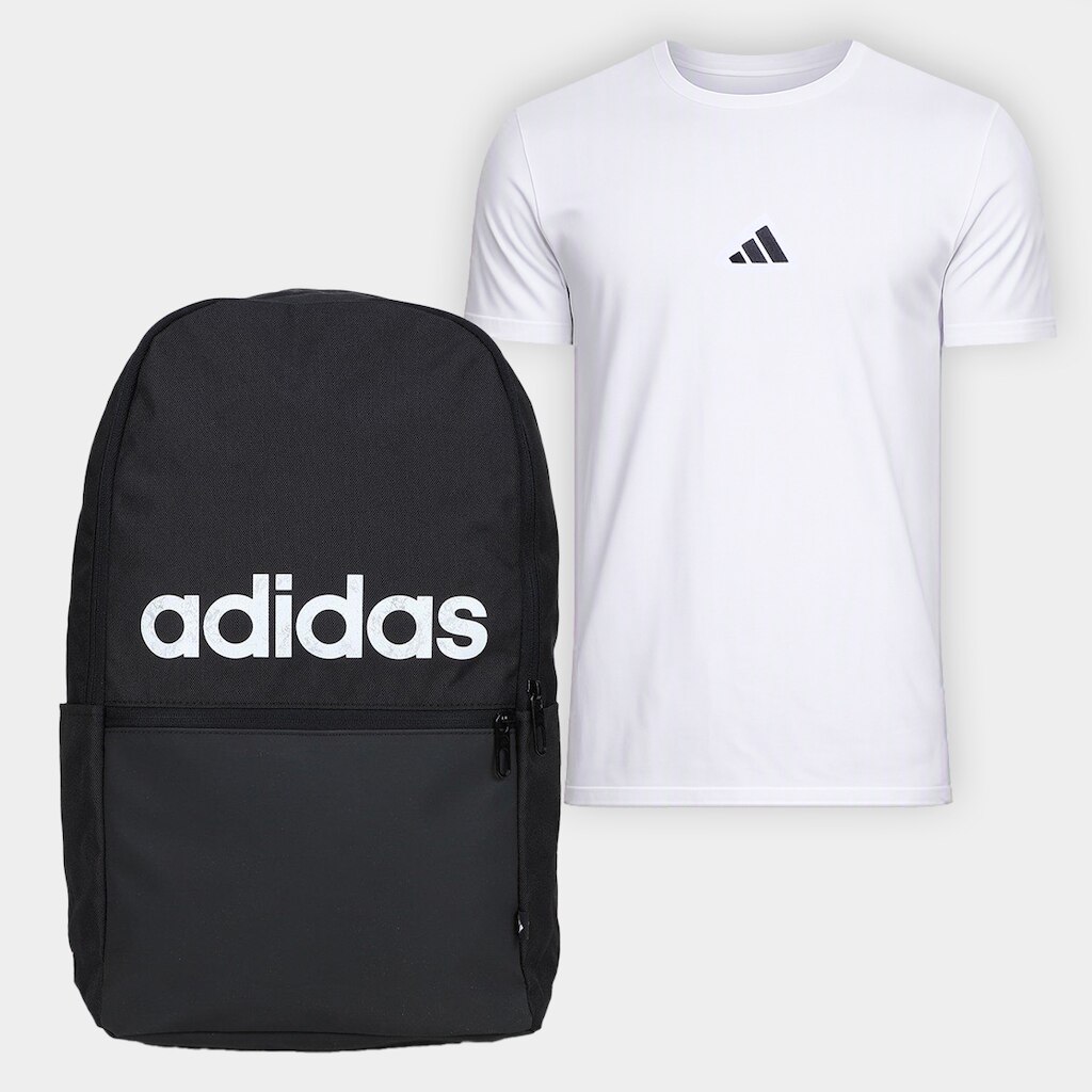 Kit Mochila Adidas Clássica Logo Linear 22.75L + Camiseta Adidas Small Logo Masculina