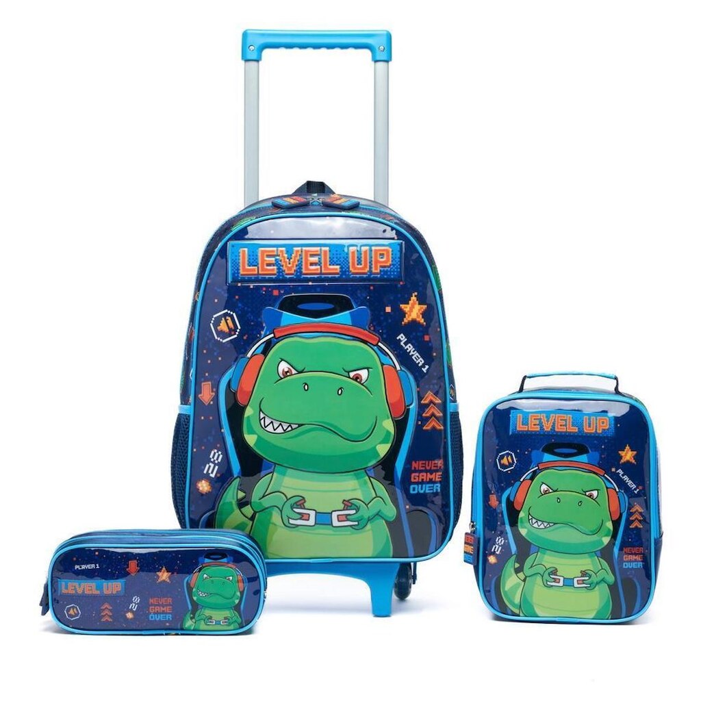 Kit Mochila Bolsa De Rodinhas Infantil Com Estojo e Lancheira Reforçada Térmica Escolar