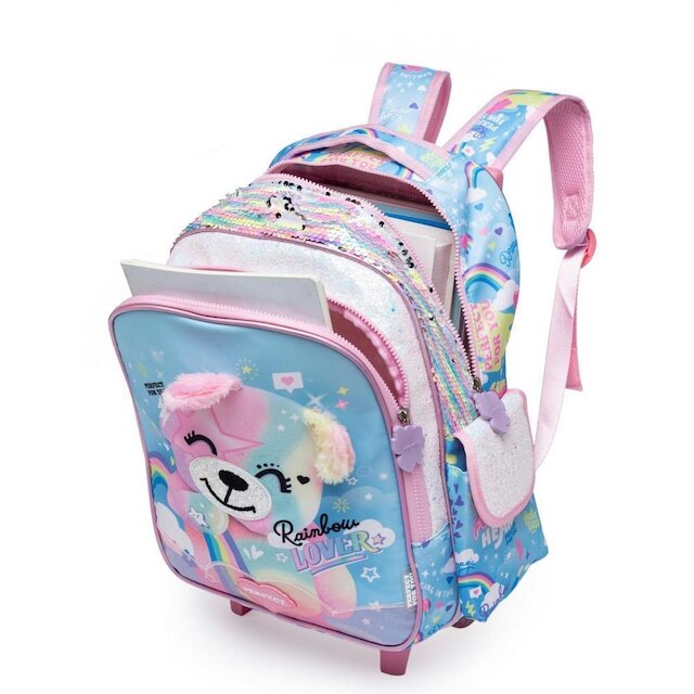 Kit Mochila Bolsa De Rodinhas Infantil Com Estojo e Lancheira Térmica Escolar Reforçada 19 litros
