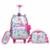 Kit Mochila Carrinho Lancheira Estojo Infantil Escolar Reforçado Casual - Prata+Rosa