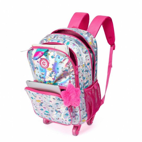 Kit Mochila Carrinho Lancheira Estojo Infantil Escolar Reforçado Casual