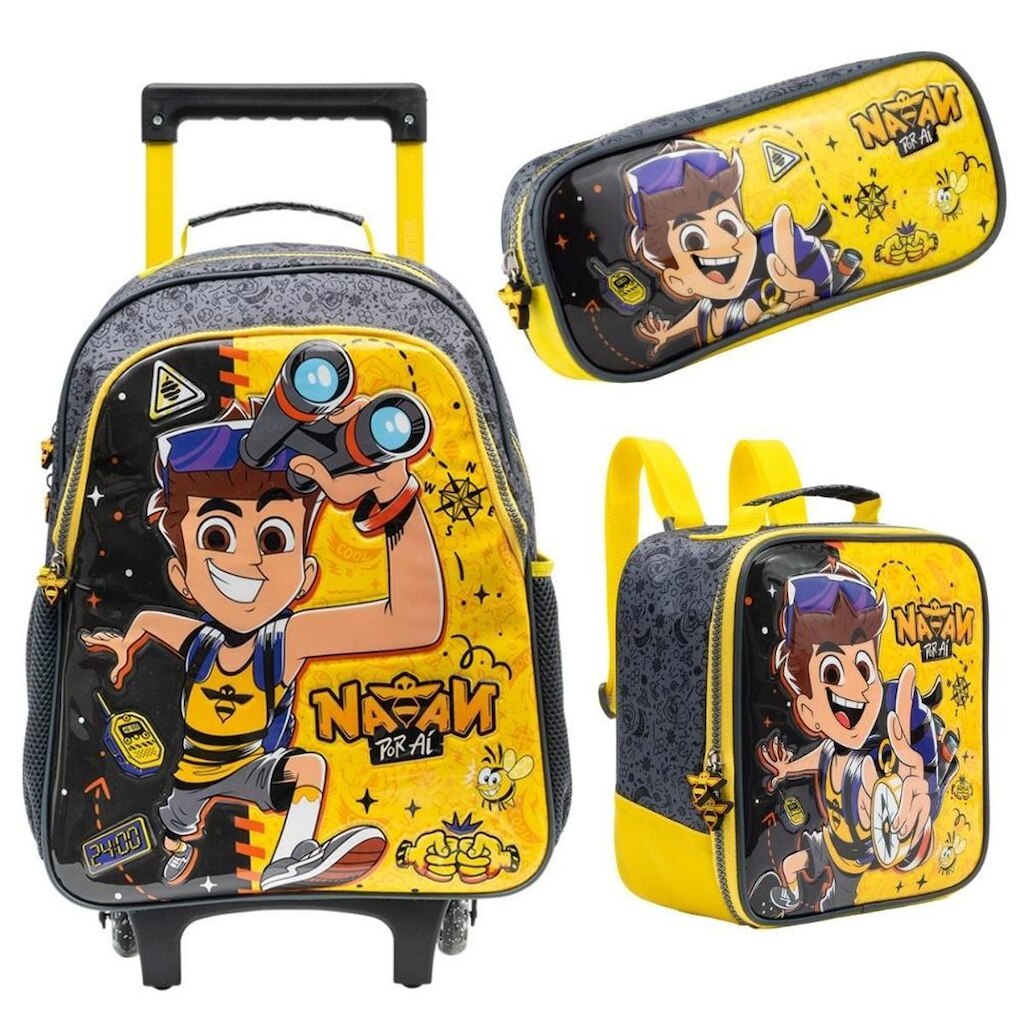 Kit Mochila Com Carrinho e rodas com Lancheira e Estojo Natan Original