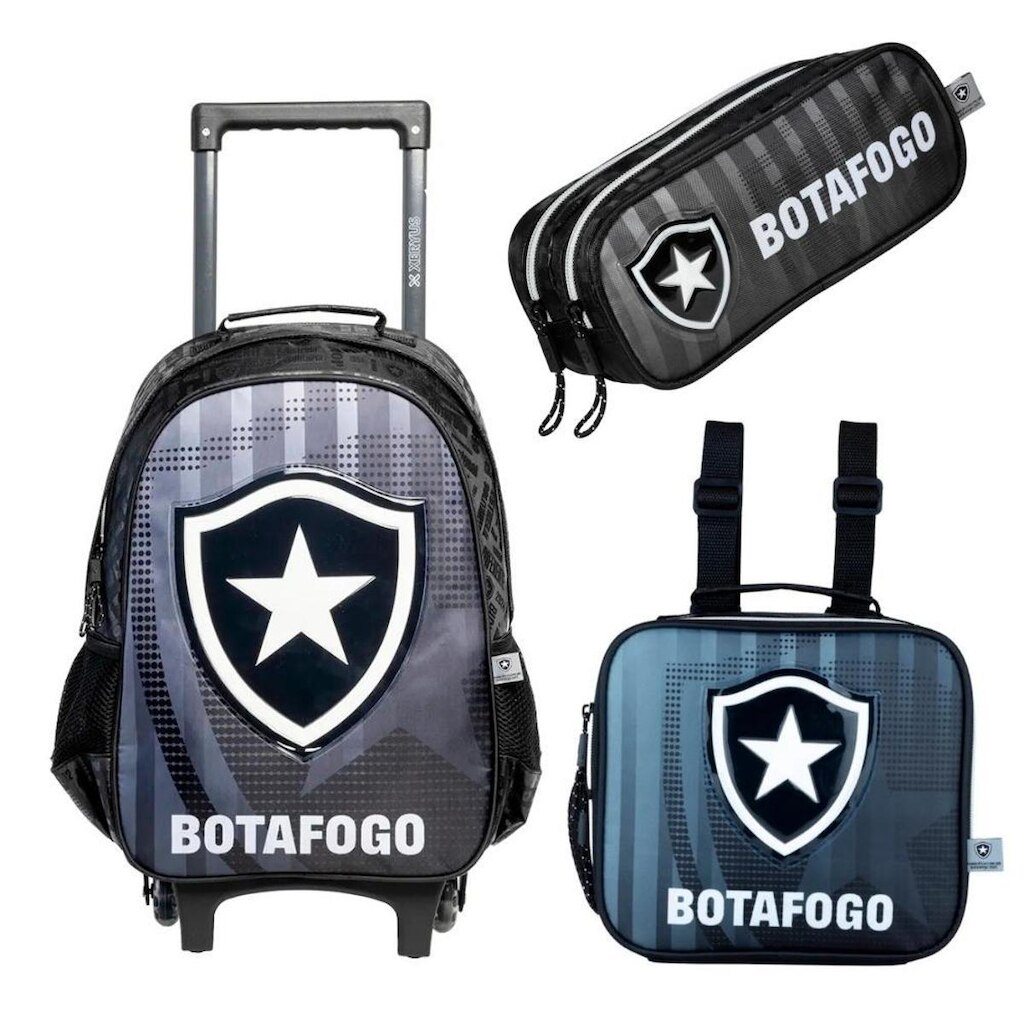 Kit Mochila Com Carrinho Futebol com Lancheira e Estojo Botafogo Original