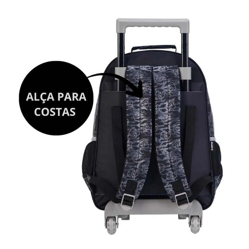 Kit Mochila Com Carrinho Futebol com Rodas com Lancheira e Estojo Santos