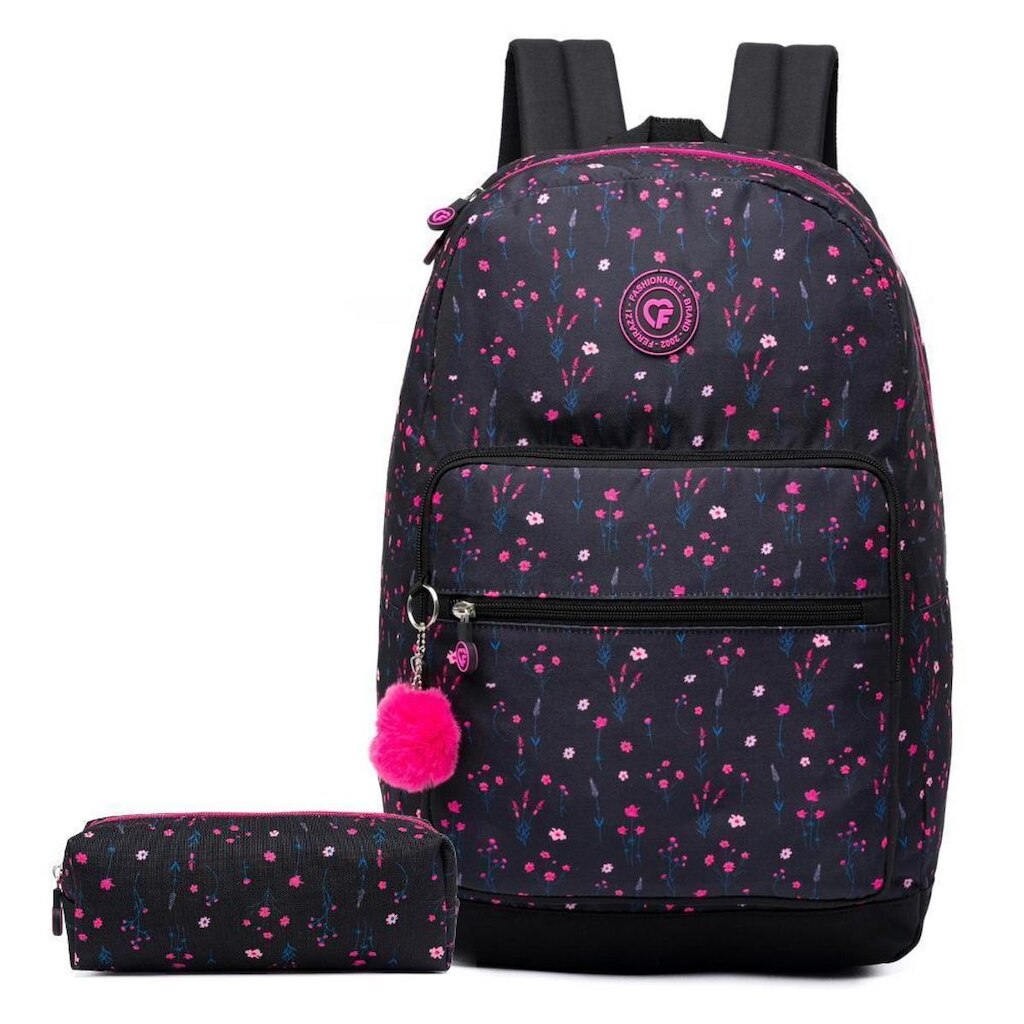 Kit Mochila com Estojo Ferrazzi Casual Floral Feminina