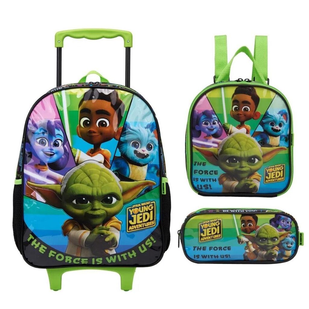 Kit Mochila com Rodas escolar infantil Star Wars Jedi com lancheira e estojo