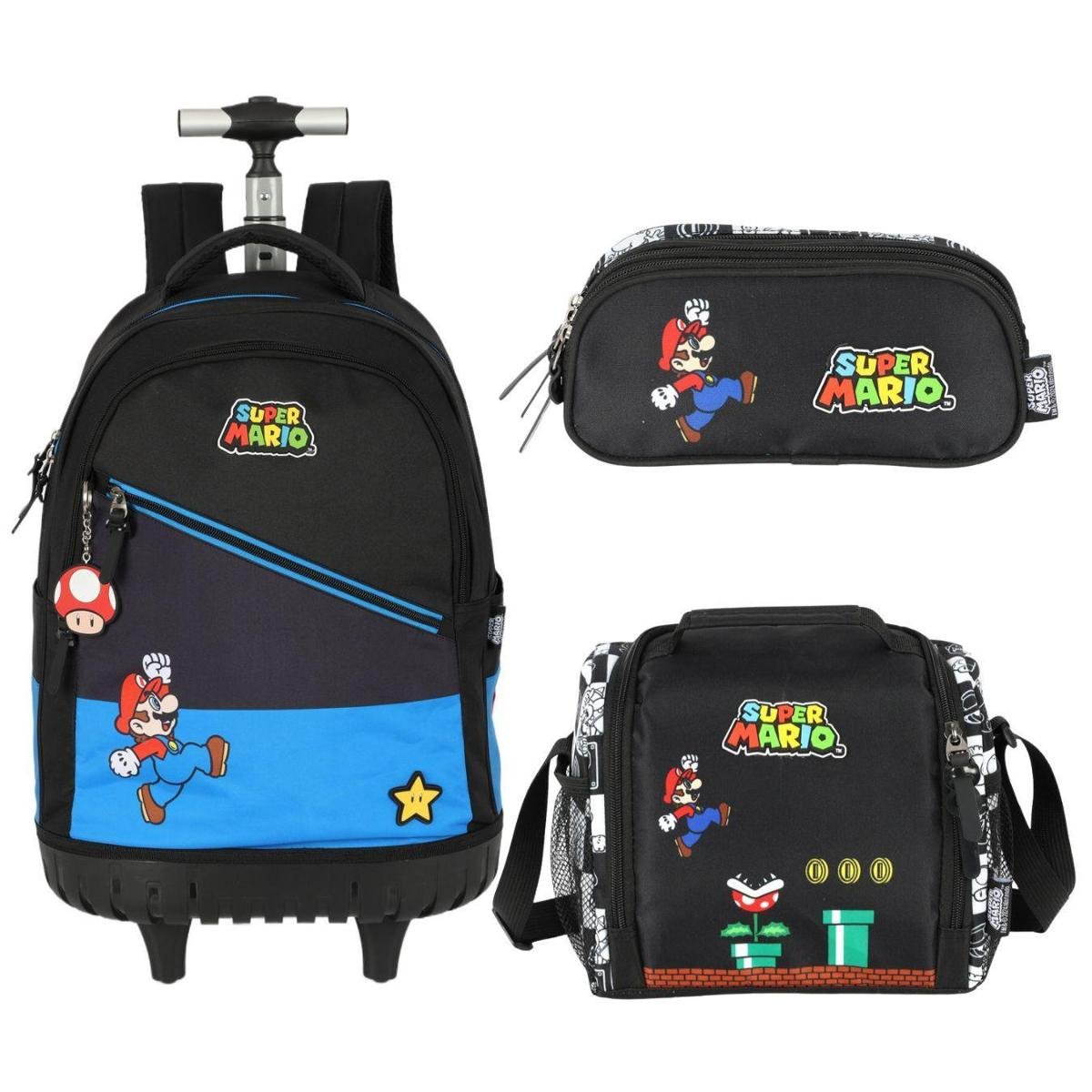 Kit Mochila Com Rodas Lancheira E Estojo Escolar Super Mario - Azul ...