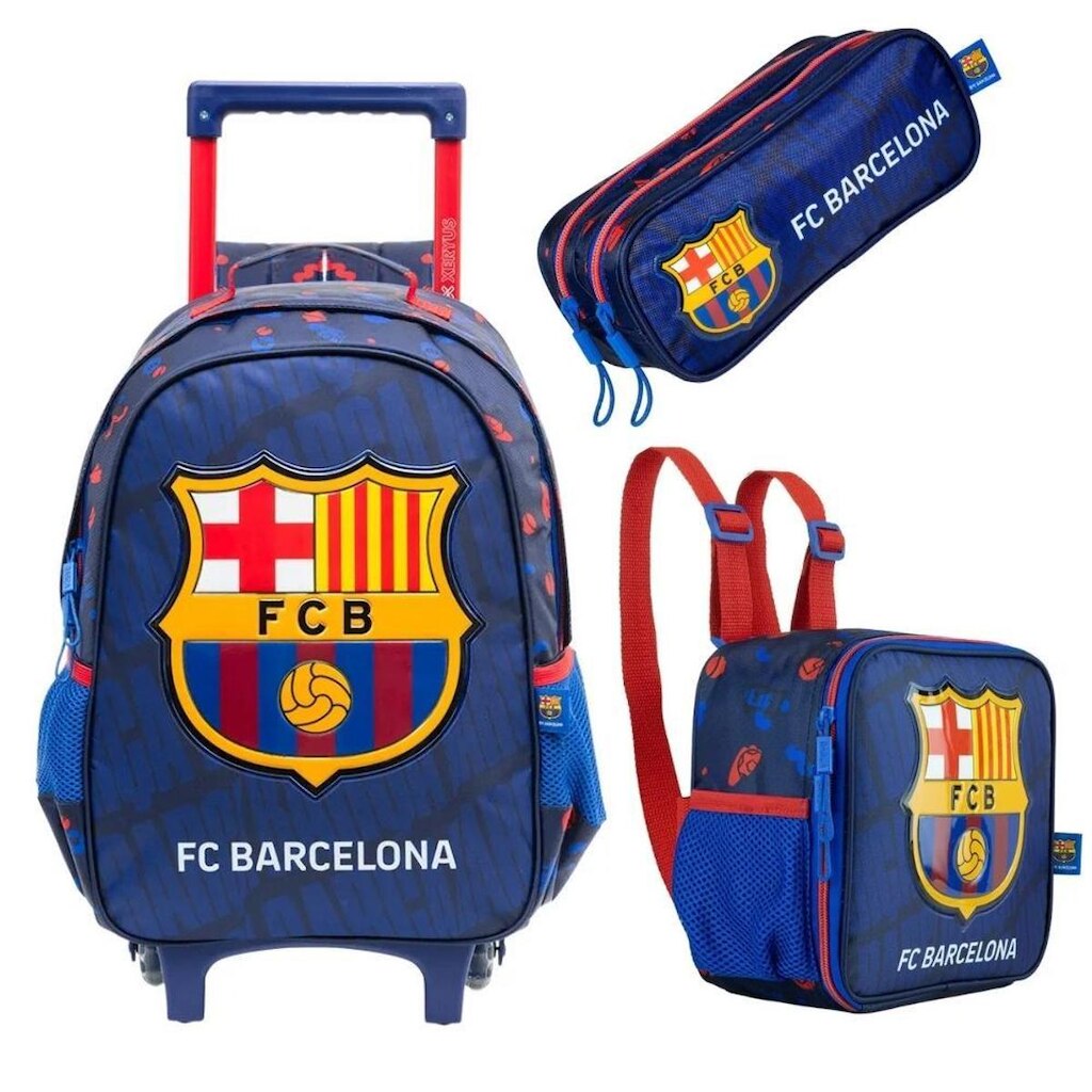Kit Mochila Com Rodinha e alça com Lancheira térmica e Estojo Duplo Barcelona Original