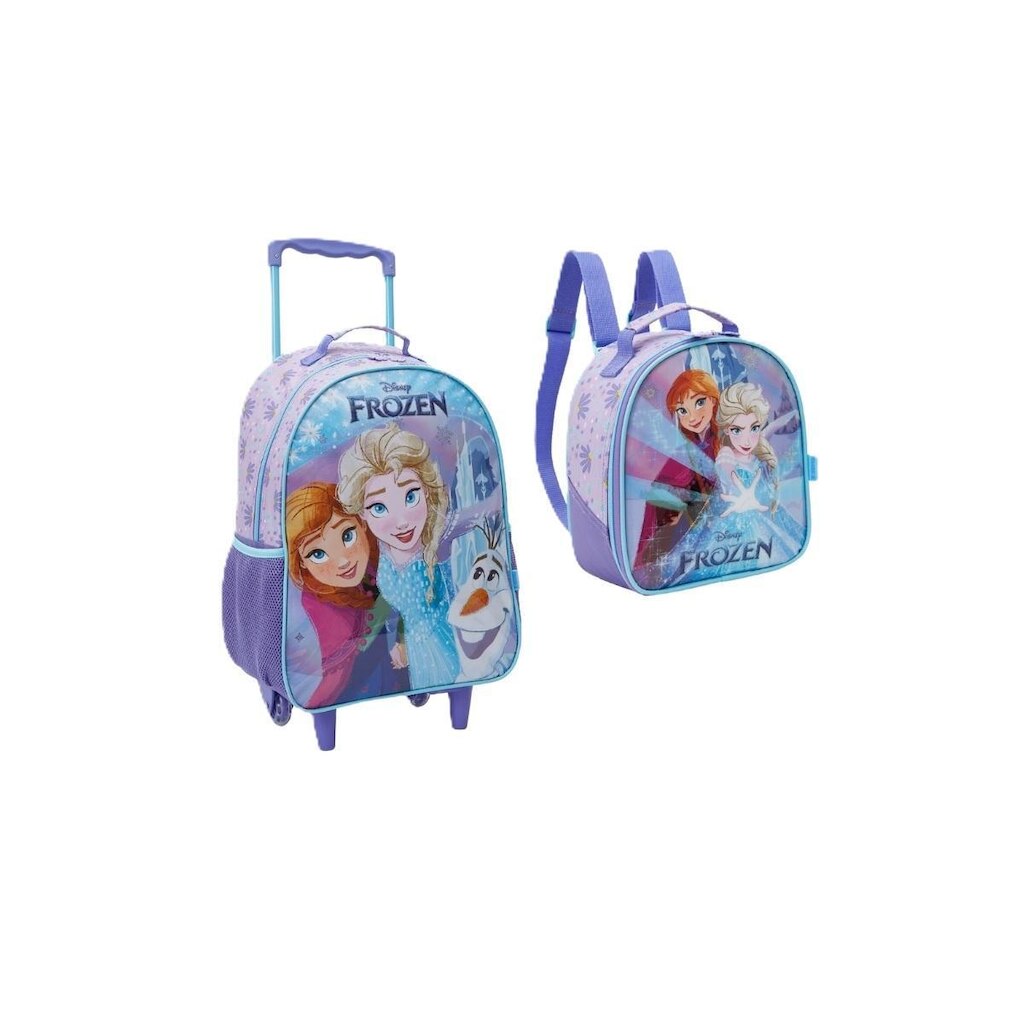 Kit Mochila de carrinho com rodas Escolar e Lancheira Frozen Original