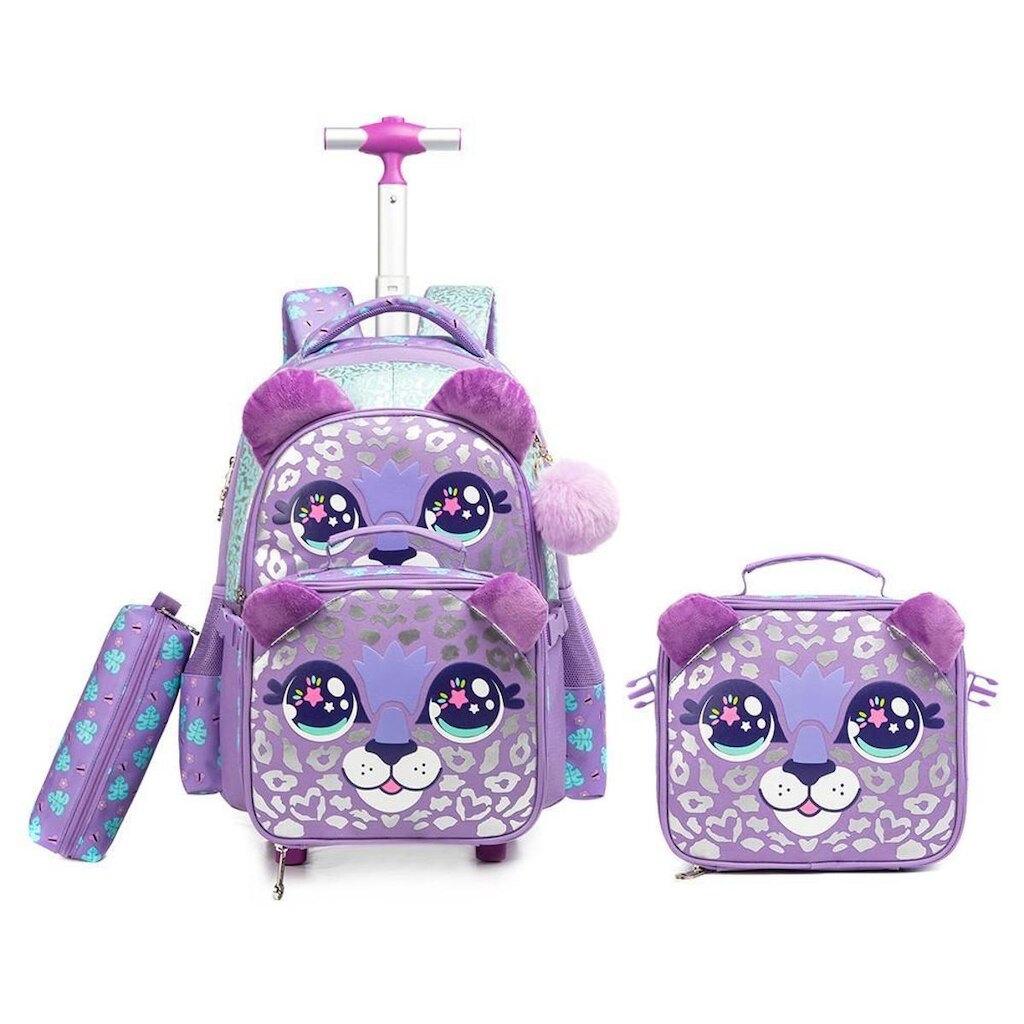 Kit Mochila De Carrinho Escolar Infantil Menina Reforçada
