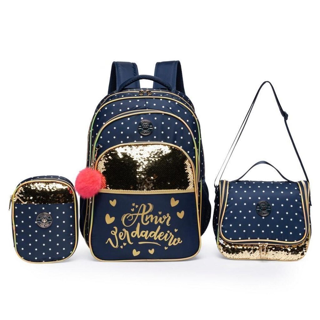 Kit Mochila De Costas Com Estojo Lancheira Escolar Reforçada Dia Dia