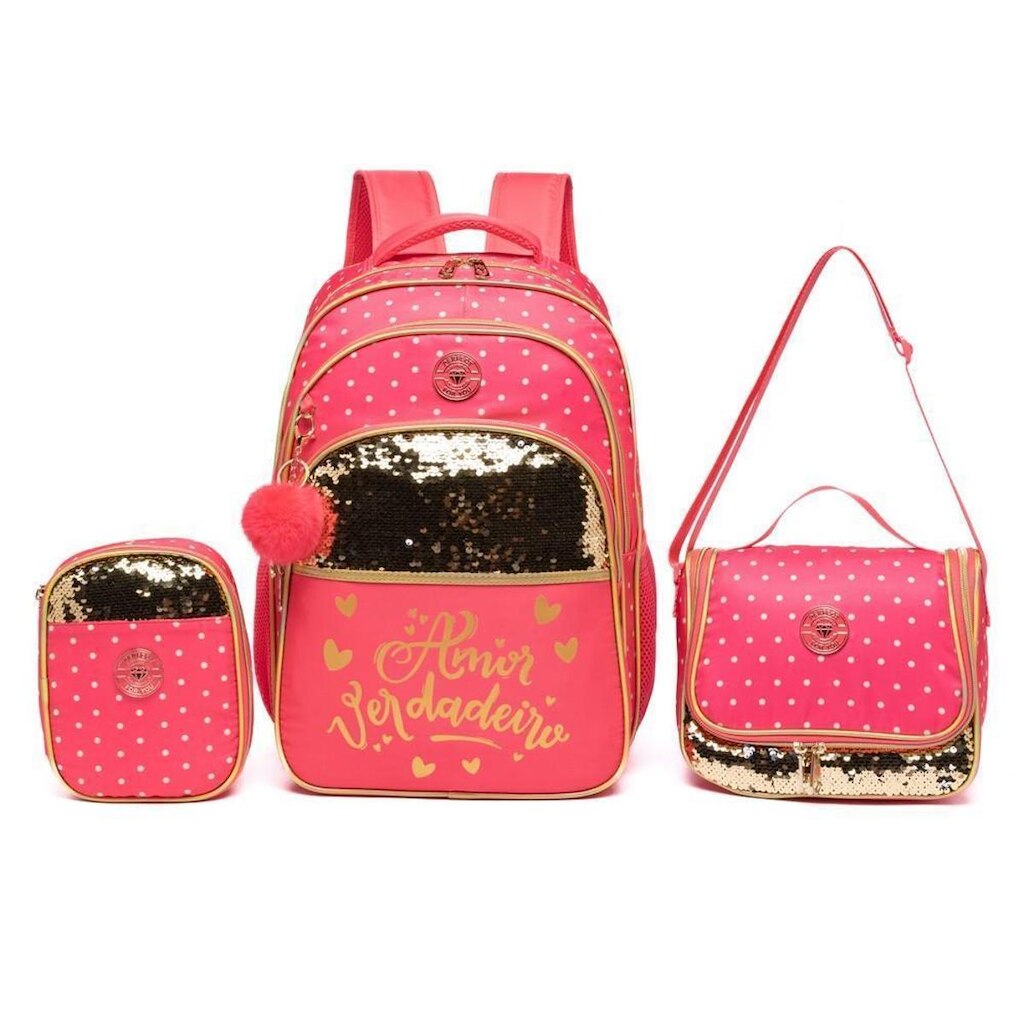 Kit Mochila De Costas Com Estojo Lancheira Escolar Reforçada Dia Dia