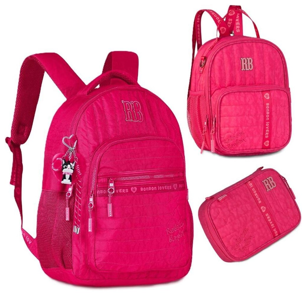 KIT MOCHILA DE COSTAS +E LANCHEIRA + ESTOJO BOX REBECCA BONBON