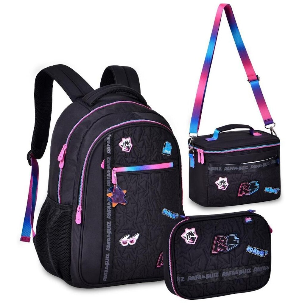 Kit Mochila de Costas Lancheira Estojo RAFA e LUIZ RL24019KT
